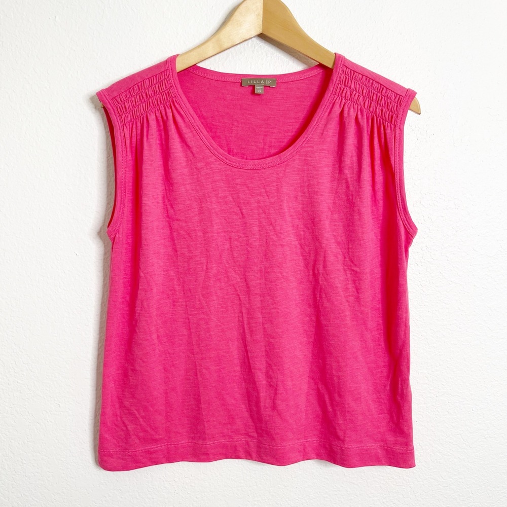 Lilla P Womens Pink Slub Knit Smocked‎ Shoulder Scoop Neck Sleeveless Top XS